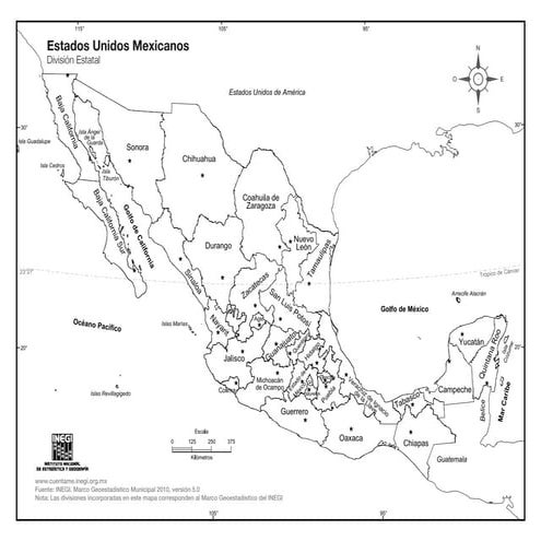 Mapa de Mexico con nombres y div politica