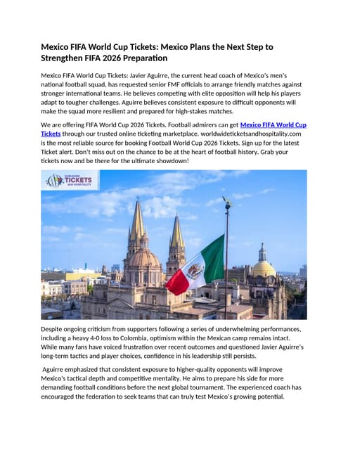 Mexico FIFA World Cup Tickets Mexico Plans the Next Step to Strengthen FIFA 2...