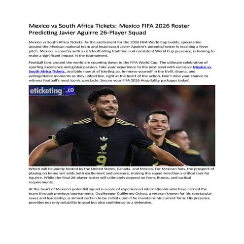 Mexico vs South Africa Tickets Mexico FIFA 2026 Roster Predicting ...
