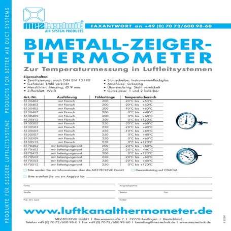 Mez luftkanalthermometer d