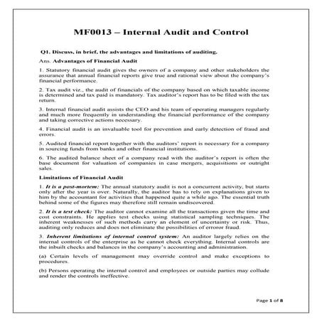 Mf0013 – internal audit and control