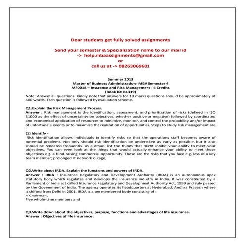 Mf0018   insurance and risk management