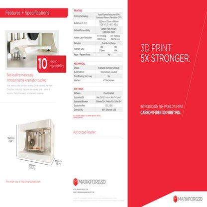 MarkForged - Specification sheet for the Mark One 3D printer