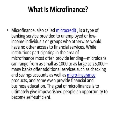 Micro finance - an introduction | PDF