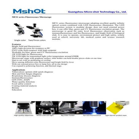 Mshot MF31 fluorescence microscope | PDF