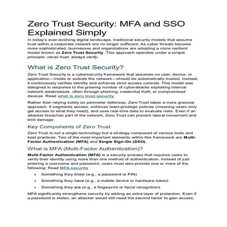 Zero Trust Security: MFA and SSO Explained Simply