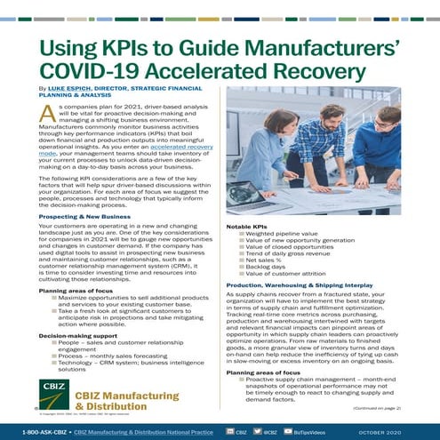 Using KPIs to Guide Manufacturers’ COVID-19 Accelerated Recovery