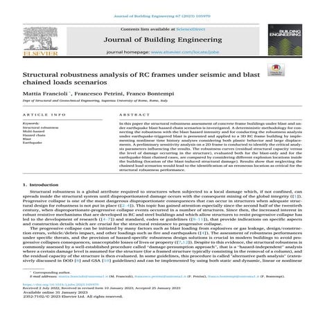 Structural robustness analysis of RC frames under seismic and blast ...