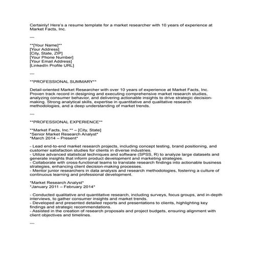 Market Researcher Resume created by ChatGPT
