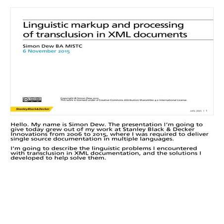 Linguistic markup and processing of transclusion in XML documents (Notes)