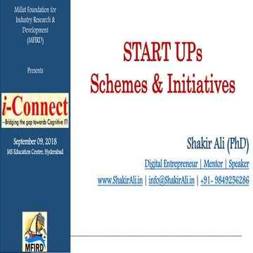 MFIRD - Start Ups Schemes & Initiatives by Shakir Ali