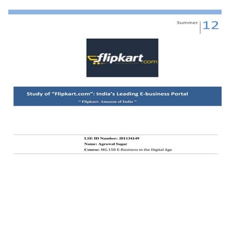 Study of “Flipkart.com”: India’s Leading E-business Portal