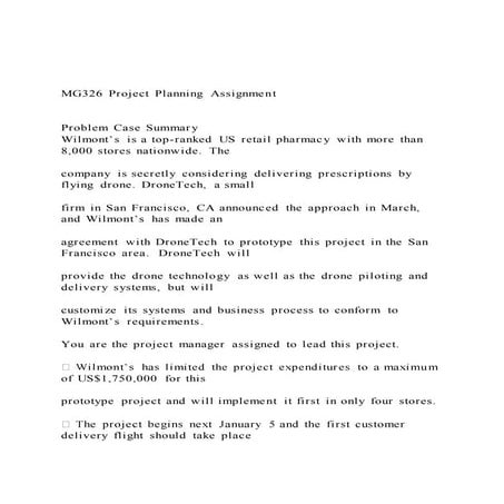 MG326 Project Planning Assignment Problem Case Summary | DOCX
