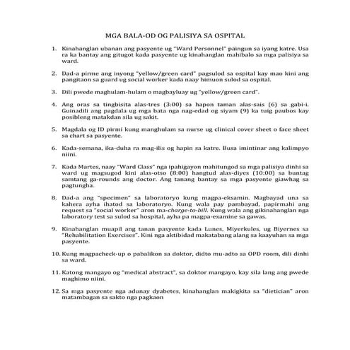 Mga bala od ug palisiya sa ospital