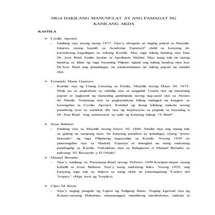 Mga dakilang manunulat at ang pamagat ng kanilang akda