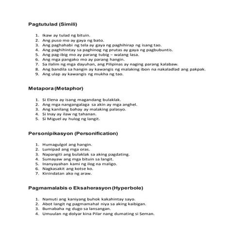 Mga Halimbawa ng Tayutay