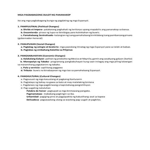 Mga pagbabagong dulot ng pananakop