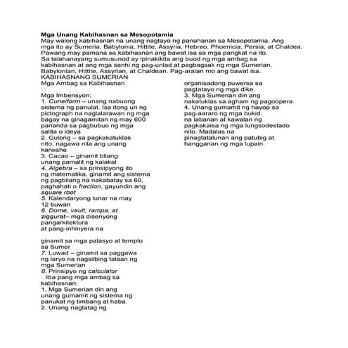 Mga unang kabihasnan sa mesopotamia