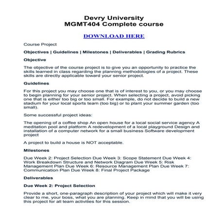 Mgmt404 entire class course project + all 7 weeks i labs  devry university