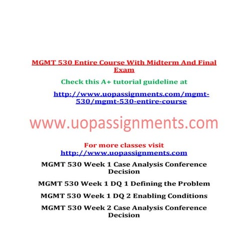 MGMT 530 Entire Course NEW