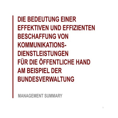 Effektive und effiziente Beschaffung von Kommunikationsdienstleistungen für d...