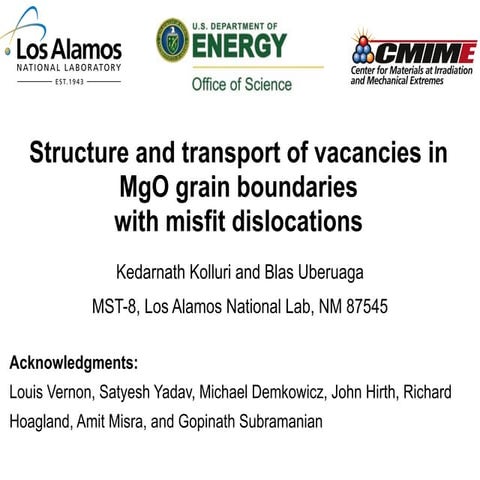 Fall MRS 2013 - MgO grain boundaries structure and transport