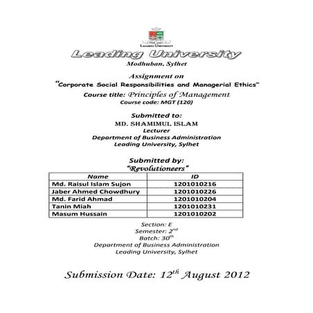 Corporate Social Responsibilities and Managerial Ethics