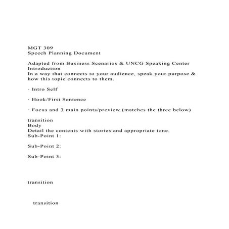 MGT 309Speech Planning DocumentAdapted from Business S.docx