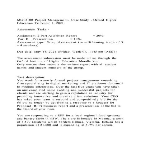 MGT3100 Project Management- Case Study - Ozford Higher Education T
