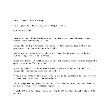 MGT 3302   Case study Last updated July 26, 2019  Page 1 