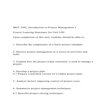 MGT 3302, Introduction to Project Management 1 Cou.docx