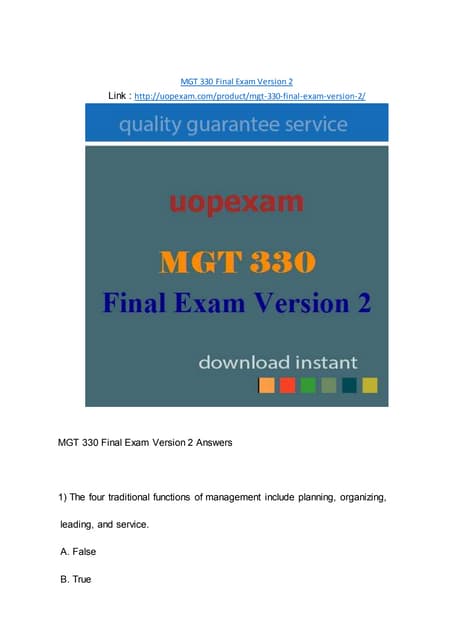 MGT 330 Final Exam Version 2 2015 v...