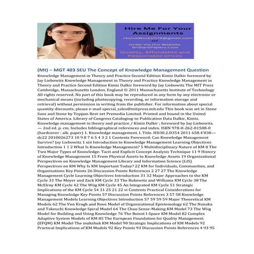 MGT 403 SEU The Concept of Knowledge Management Question.docx