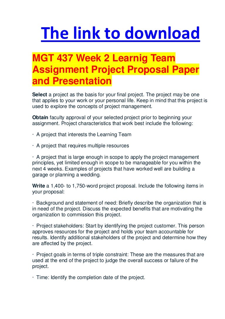 Mgt 437 project proposal paper and presentation picture
