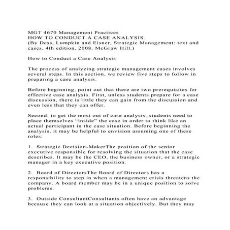 MGT 4670 Management PracticesHOW TO CONDUCT A CASE ANALYSIS(By.docx