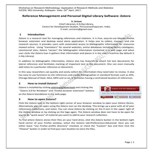 Reference Management and Personal Digital Library Software: Zotero