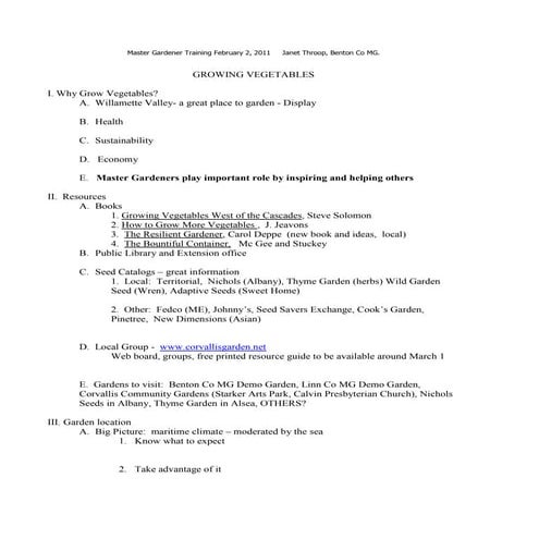 Vegetable Training - Janet Throop