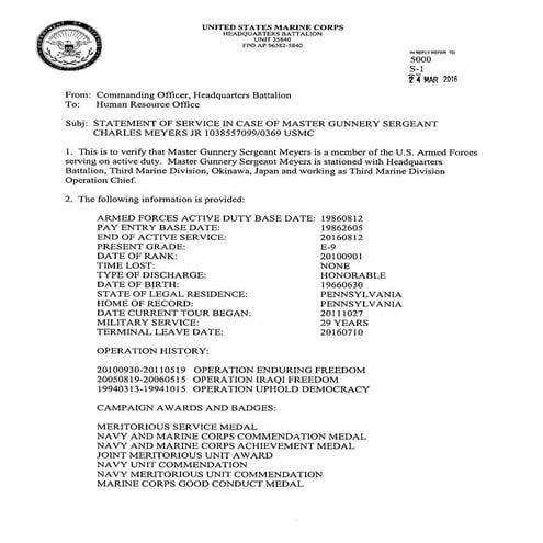 Mgysgt meyers statement of service 2 | PDF