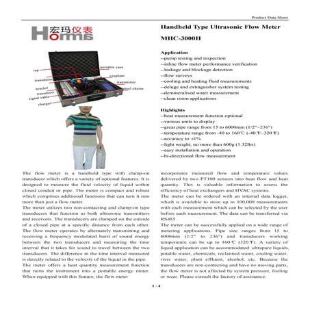 MHC-3000 Handheld ultrasonic flow meter data sheet