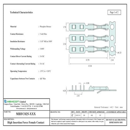 Memcon Mlffsc506 lowinsertionforcefemalesoldercontactspecification