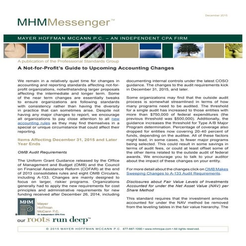 MHM Messenger – A Not-for-Profi t’s Guide to Upcoming Accounting Changes
