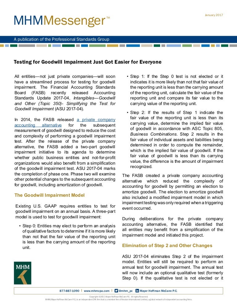 Testing for Goodwill Impairment Just Got Easier for Everyone