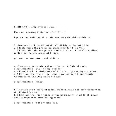  MHR 6401, Employment Law 1 Course Learning Outcomes f.docx