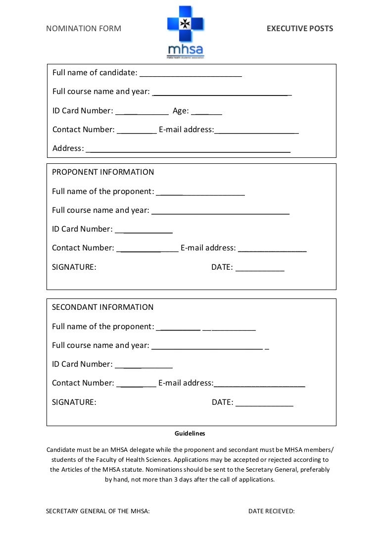 nomination ballot template
