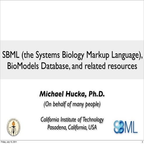 SBML (the Systems Biology Markup Language), BioModels Database, and related r...