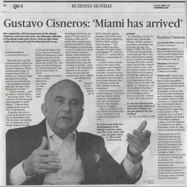 Entrevista con Miami Herald "Gustavo Cisneros:Miami has arrived"