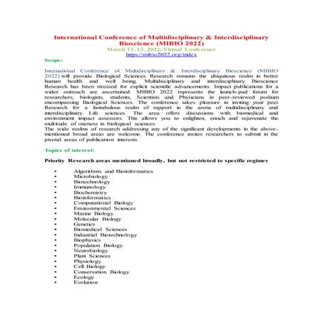 International Conference of Multidisciplinary & Interdisciplinary Bioscience ...