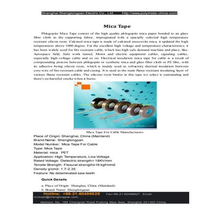 Mica tape for cable manufacturers
