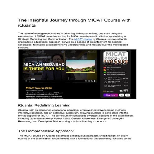 The Insightful Journey through MICAT Course with iQuanta