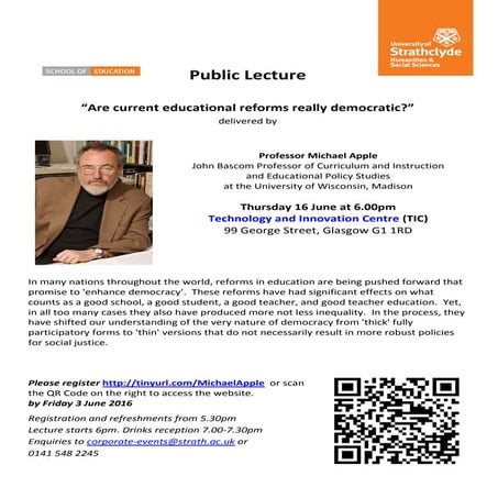 Public Lecture with Prof. Michael Apple at the University of Strathclyde. Jun...